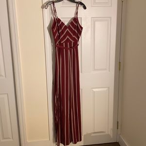 **Accepting Offers** Burgundy striped jumpsuit size Large